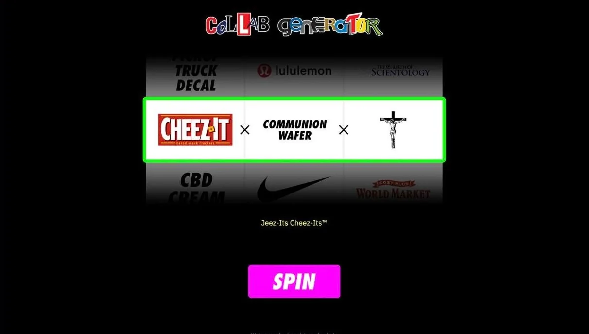 Collab Generator result: Cheez-It x communion wafer x crucifix
