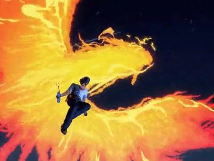 Animated still: a small business owner rises out of a fiery phoenix