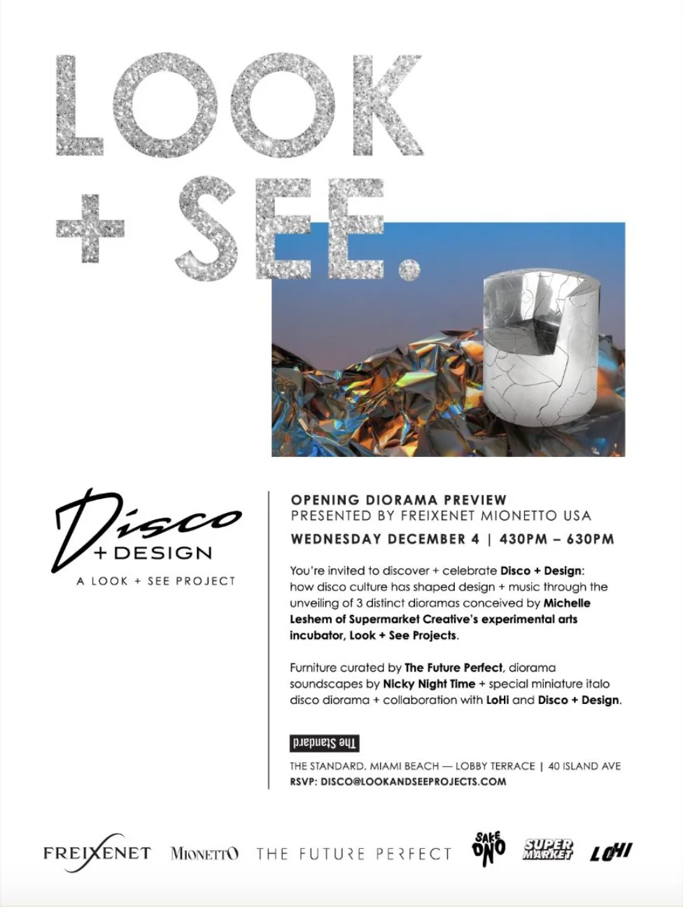 Invitation: Look + See. Disco + Design opening diorama preview at The Standard, Miami Beach
